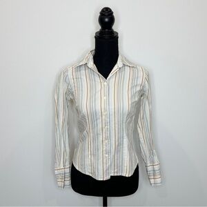Ann Taylor Petite Striped Long Sleeve Button Up (0P)